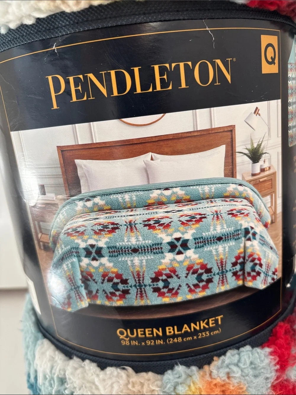 Pendleton Sherpa Fleece Queen Blanket Legend Lake Aqua Sounthwestern Throw